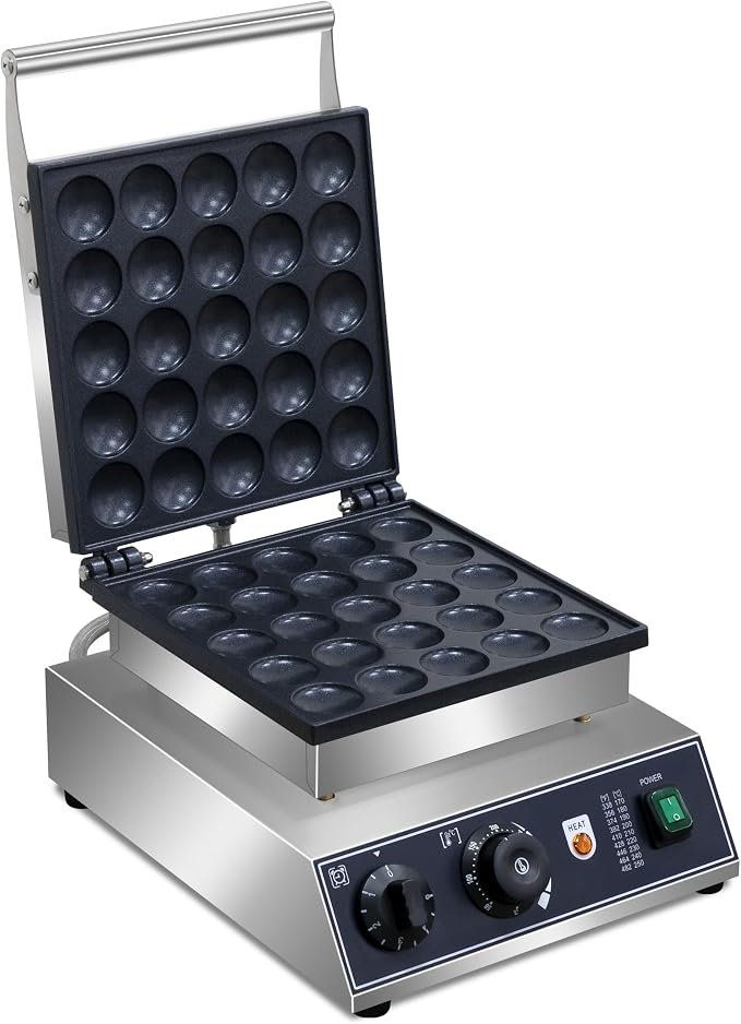 Mini Dutch Pancake Maker,25pcs Mini Pancake Maker Machine,1800W Commercial Electric Poffertjes Grill,Stainless Steel,Temp & Time Control,for Home Kitchen Restaurant,Snack,Desserts.