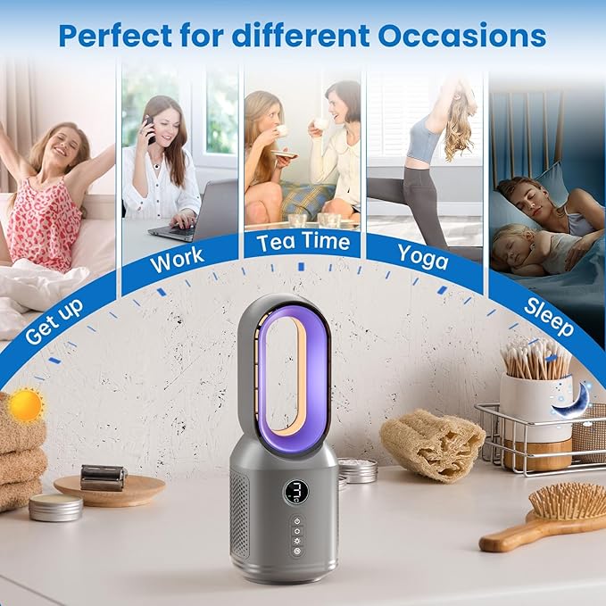 Desk Fan,13 Inch Portable Bladeless Fan, Small Quiet Office Fan with 106° Oscillating, 3 Speeds & Night light, LED Display, Button Control, Personal Table Fan for Bedroom, Office, Home, Study Room