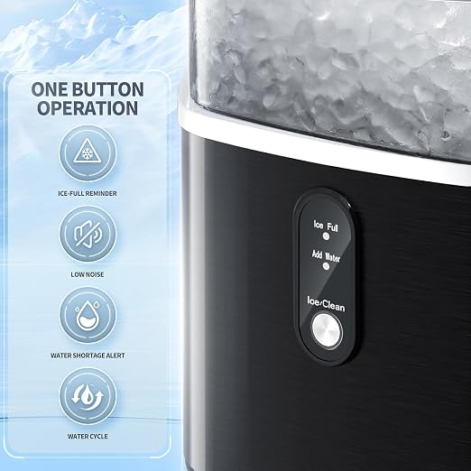 Antarctic Star Nugget Ice Maker Countertop, Chewable Nugget Ice Machine with Automatic Cleaning, Fast Ice Making 34Lbs/24H, One Click Operation for Party/Home/Bar/RV(Black)