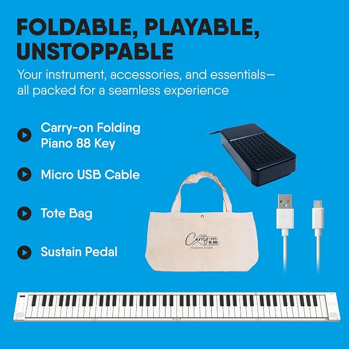 Blackstar Carry-on White 88 Keys USB MIDI Controller for Portable Folding Digital Piano with Rechargeable Battery