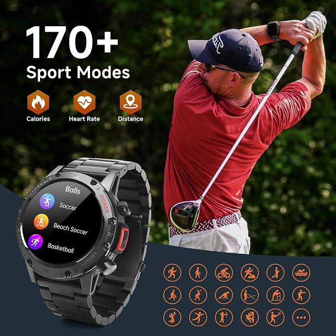 Smart Watches for Men,Military Rugged Men Smartwatch, Stainless Steel Body, IP68 Waterproof, 30-Day Long Standby, Answer/Make Call, 1.43" HD Screen, Compatible for Android iOS(2 Bands)