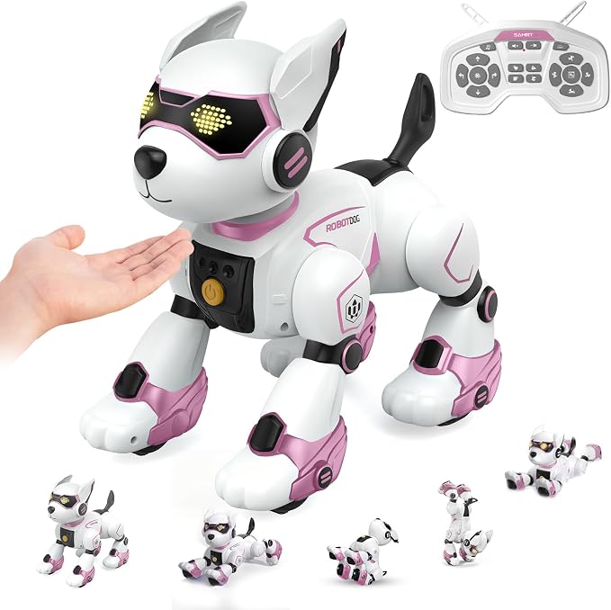 PeachLeaf Smart Robots Dog Toy for Kids, Programmable Interactive RC Robotic Pets with Voice Control and Touch Sensory, Imitates Animals Music Dancing, Present for Kids Boys and Girls(Pink)