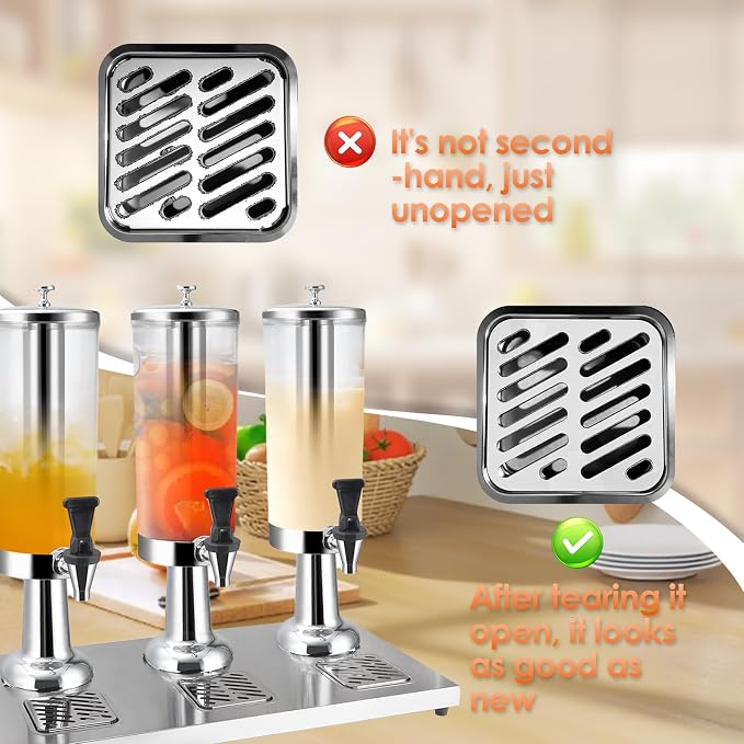 Hot and Cold Beverage Dispenser with Stand, 2.38 Gallon All-in-One Commercial Drink Dispenser with Ice Core&Stainless Steel Drip Trays for Parties, Beer Bar, Coffee (3 Head-2.38 GAL, SILVER)