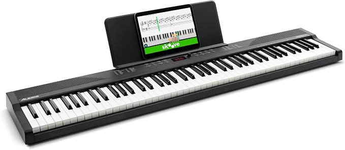 Alesis 88 Key Keyboard Piano with 480 Sounds, Speakers, USB MIDI, Carry-Bag, Stand, Headphones, Pedal and Piano Lessons for Beginners