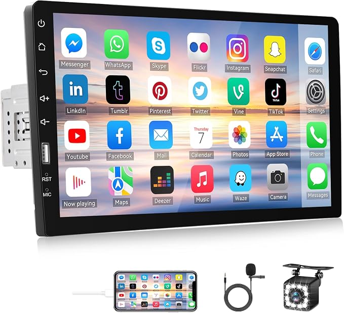 Single Din Car Stereo with Bluetooth 9 Inch HD Touch Screen Car Stereo with Backup Camera + External Microphone + FM MP5 Player Car Audio Receivers Support Mirror Link SWC USB EQ Car Radio