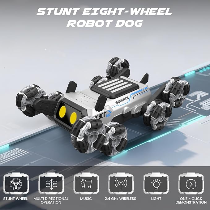 SIMREX Robot Dog RC Stunt Car Toys - Gesture Sensing Remote Control car with Mecanum Wheels, LED Eyes, 3 Sound Effects, Birthday Gift for Kids Boys Girls