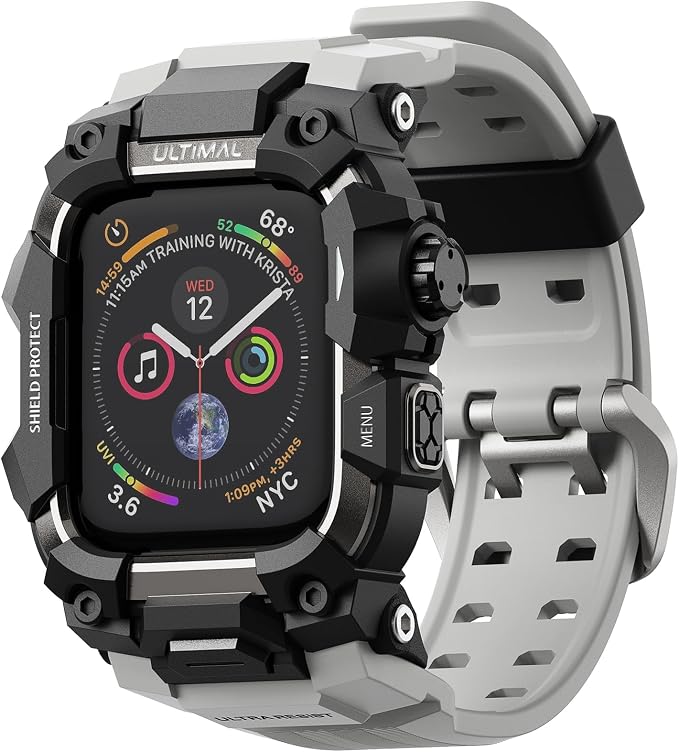 ULTIMAL Rugged Case with Band for Apple Watch Band 45mm,Compatible with Apple Watch Series 9/8/7 45mm Men,Military Grade Shockproof Bumper Cover for iWatch Tactical Men (45mm, Grey)