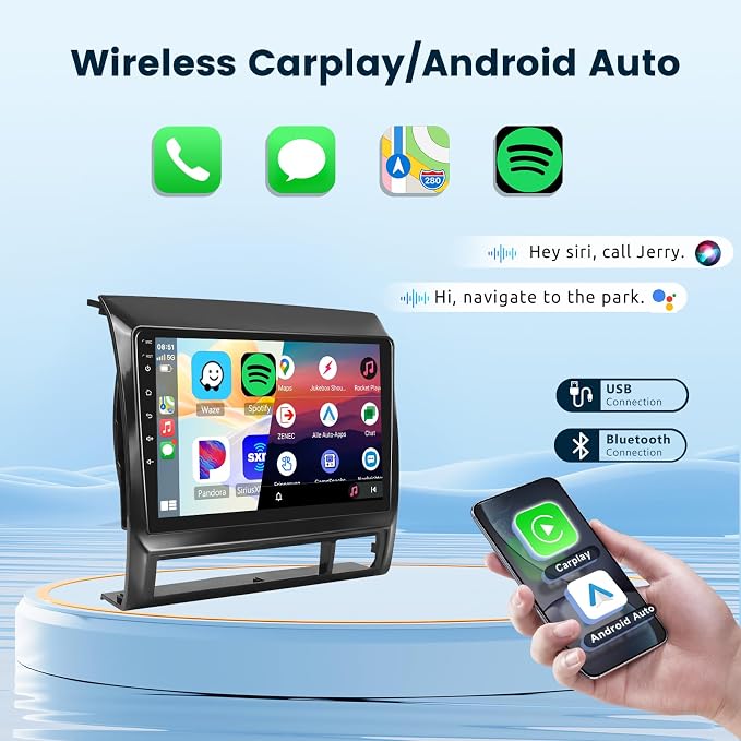 2G+64G Android 15 Car Radio Stereo for Toyota Tacoma 2005-2013 with Wireless CarPlay/Android Auto,9 Inch 1280 * 720P IPS Touch Screen GPS 5Ghz-WiFi Bluetooth 32-Band DSP HD Backup Camera