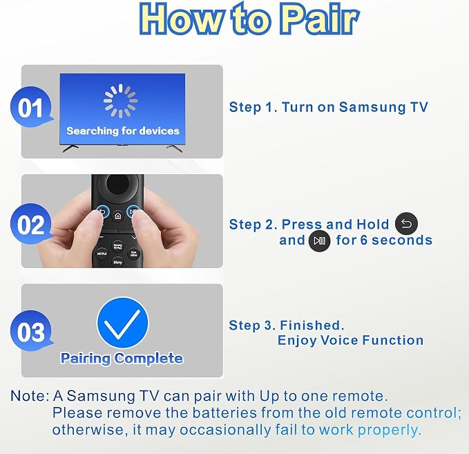 Replacement for Samsung Smart TV Remote Control 2026-2019 | Universal, Bluetooth, Voice, No Rechargeable, No Solar