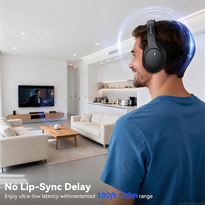 Wireless Headphones for TV Watching, 65H TV Headphones Wireless for Seniors with Charging Base, No Delay Bluetooth Headphones for TV for listening seniors, HiFi Stereo Sound, Gifts for Parents/Elderly