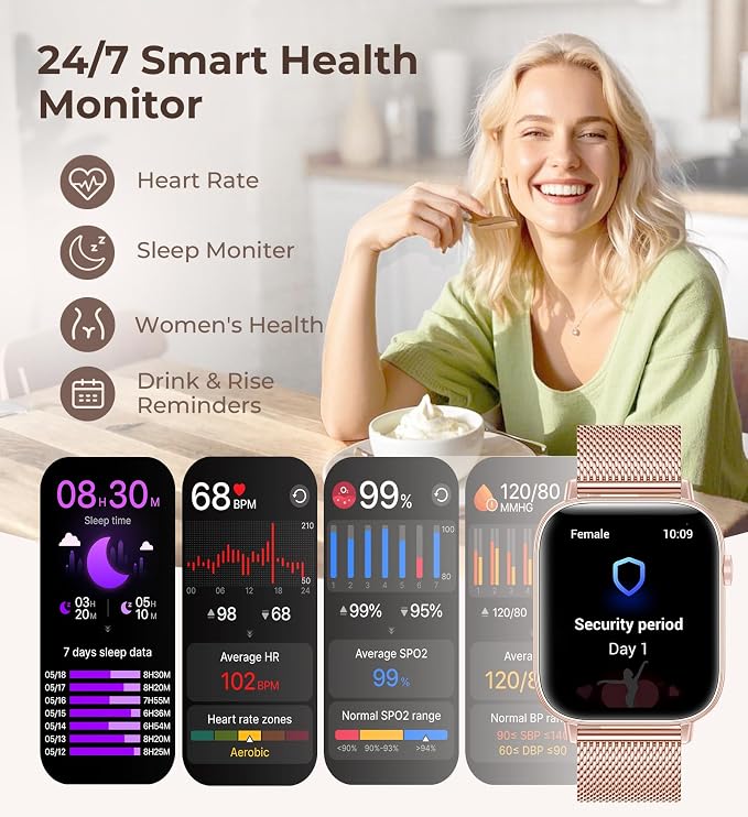 Iaret Smart Watch for Women, 1.83" HD Fitness Tracker with 4 Bands, Answer/Make Calls, Heart Rate/Sleep/SpO2/Step Tracking, 100+ Sport Modes, Android/iPhone Compatible Gift (White)