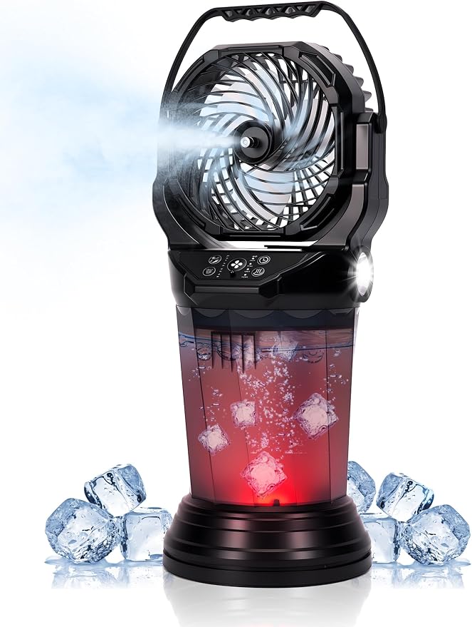 2026 NEW Portable Camping Misting Fan, 30000mAh Rechargeable Camping Fans with Remote & 2L Water Tank, 4 Timers, 4 Speeds, 2 Mist Modes, 120° Oscillation, for Golf Camping Beach Fishing & Workshops
