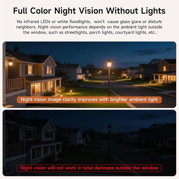 4MP 2.5K Wireless Window Camera, Rechargeable Indoor HD Home Security Camera, 2.4GHz WiFi, Full Color Night Vision, AI Motion Detection, Anti-Glare, No Wiring, Static Cling Mount No Residue