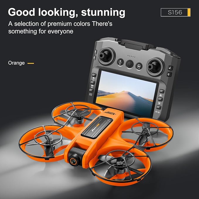 Drone With Large Screen Remote Control (4.92in) , Mini Airplane with Dual Cameras, 2 Batteries, 360° Flips, Full Propeller Guard Protection for Anti-Collision, Brushless Motor, Hovering, Quadcopter with Optical Flow Positioning, RC Helicopter for Adult...