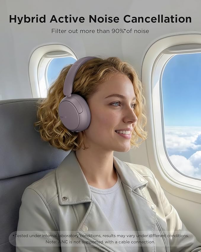TALIX H30 Hybrid Active Noise Cancelling Headphones, 110H Playtime Hi-Res Audio Bluetooth 6.0 Wireless Over Ear ANC Headphones for Commute/Travel (Purple)