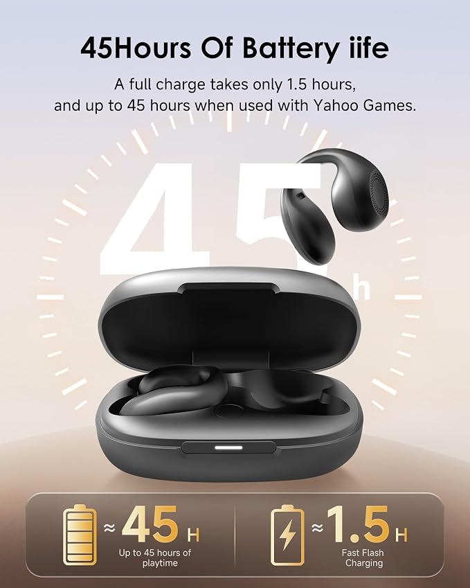 King Lucky Clip-On Earbuds,Comfort Air Cushion Open Ear Earbuds Wireless Bluetooth 6.0 Multipoint, Open Ear Headphones with Mic,Anti-Mistouch,45H Playtime for Sports,Small Ears&Sleep (Black)