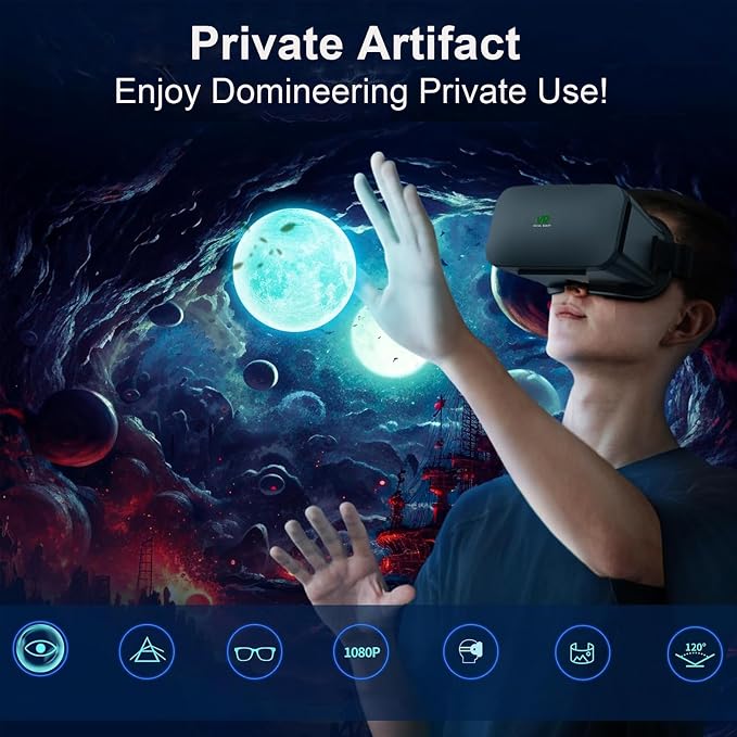 3D VR Headset, Virtual Reality 3D VR Glasses, Anti-Blue Light Adjustable 3D Headset Helmets for iPhone or Android Compatible with 4.5” to 6.7” inch with Controller(Black)