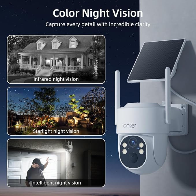 2K Solar Security Cameras Wireless Outdoor, 5/2.4Ghz WiFi Cameras for Home Security, Color Night Vision, Human Detection, Two-Way Audio, SD/Cloud Storage(4 Cameras)