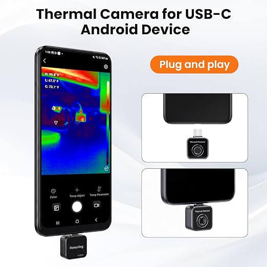 Thermal Camera, Thermal Imaging Camera for Android, 128x96 Ture IR Resolution Infrared Camera, 14℉ to 842℉（-10℃ to 450℃), 10 Color Palettes
