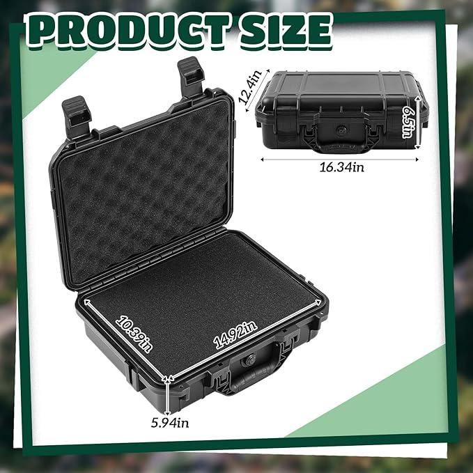 Relaxweex 1 Pcs Waterproof Hard Case with DIY Customizable Foam Insert Portable Protective Case with Knife for Camera Drones Equipments Tools Test Instruments(Black,16.3 x 12.4 x 6.5 Inch)