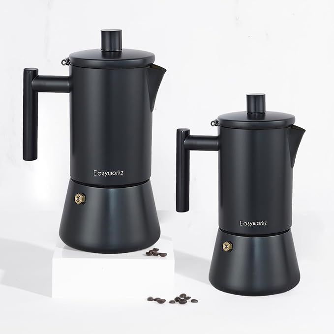Easyworkz Diego Stovetop Espresso Maker Stainless Steel Italian Coffee Machine Maker 12Cup 17.5 oz Moka Pot Induction Espresso Pot - Matte Black