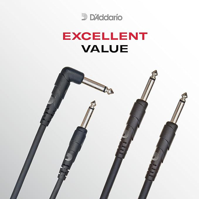 D'Addario Guitar Cable - Classic Series - Guitar Lead - 1/4 Inch Male to 1/4 Inch Male - 20 Feet - Straight End/Right Angle - 1 Pack