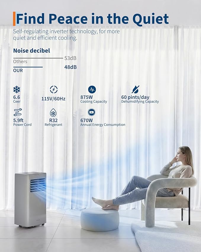 Garvee 10000 BTUs Portable Air Conditioner,Up to 450 Sq.Ft. Ceer 6.7 Grey