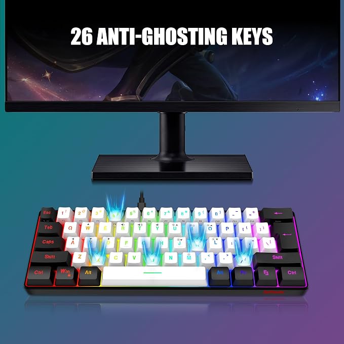 RedThunder 60% Gaming Keyboard and Mouse Combo, Ultra-Compact 61-Key RGB Backlit Mini Keyboard, Lightweight 7200 DPI Honeycomb Optical Mouse, RGB Wired Gaming Set for PC PS5 Xbox Gamer(White-Black)