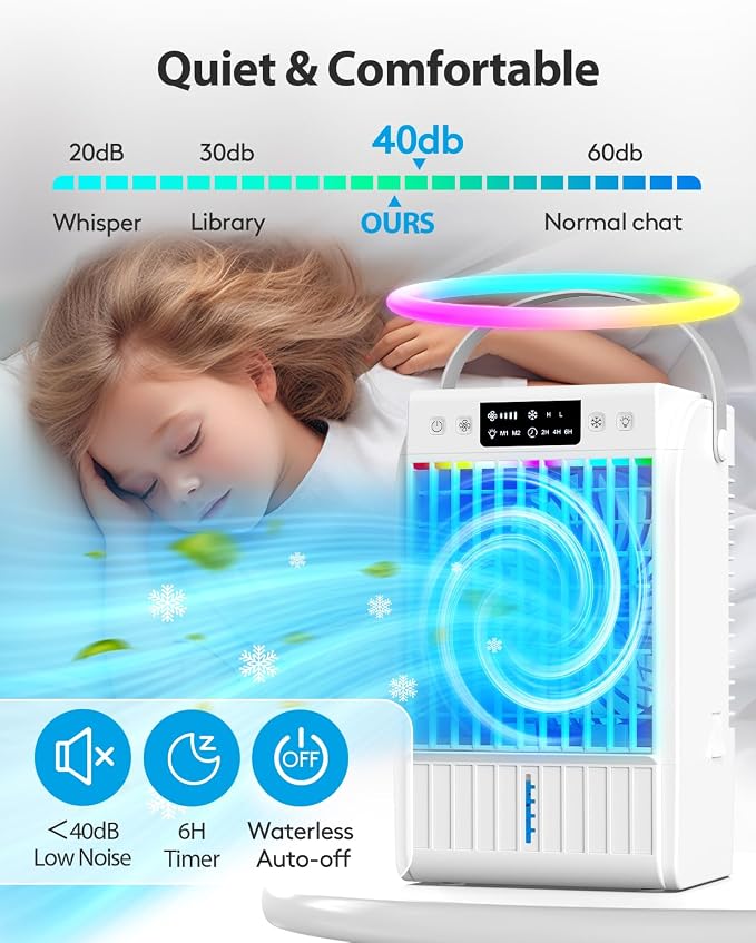 Portable Air Conditioners Fan,Evaporative Mini Room Air Conditioners,Portable AC Unit Air Cooler with 4 in 1 Humidifier Fan Conditioner with 1500ML,3 Speed AC Portable for Room Office Desk (White)