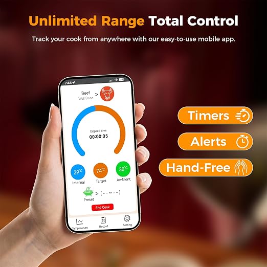 Smart Wireless Meat Thermometer,Digital Cooking Thermometer with Dual High-Accuracy Sensors, 2 Pack Ceramic Heat-Resistant Probe, Instant Read LCD & App Control for Kitchen,BBQ,Oven,Grill,Air Fryer
