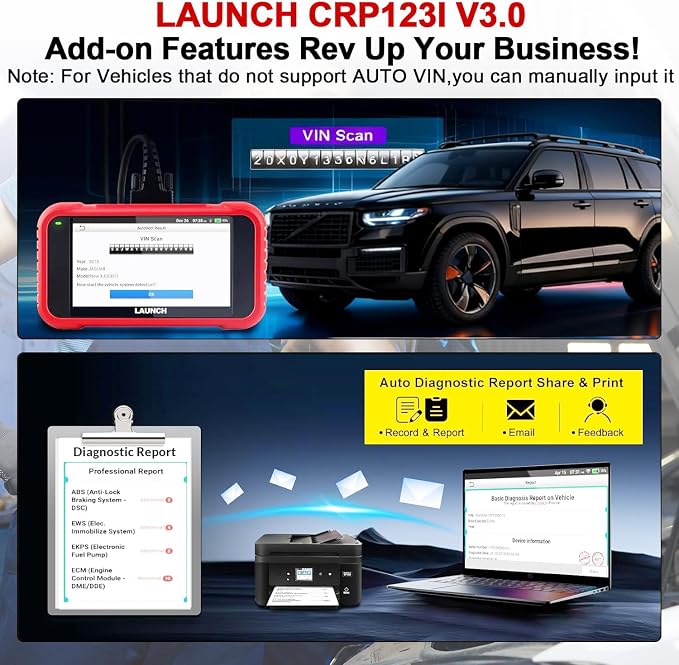 LAUNCH CRP123I V3.0 OBD2 Scanner, 4 Systems Diagnostic Tool (Engine/ABS/SRS/Transmission), 7 Reset Functions, Battery Test, WiFi Lifetime Free Update, 5" Touchscreen Car Code Reader
