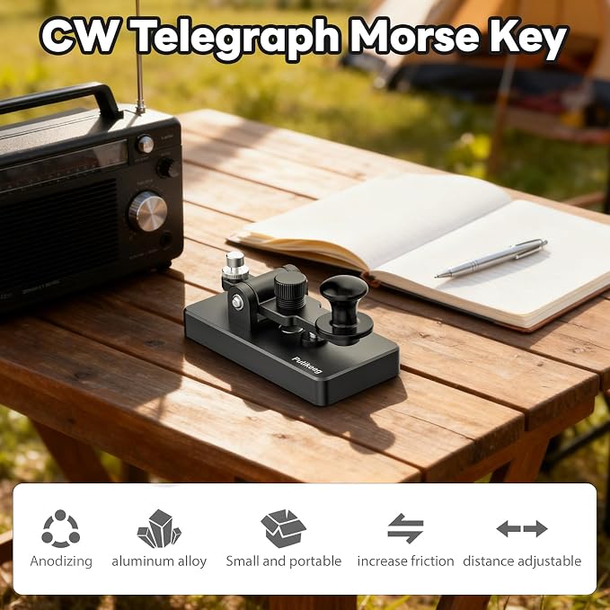Putikeeg Classical Morse Mini Code Key Morse Code Paddle Key Aluminum Alloy Mini-Key Morse CW Portable Key Morse Practice Key Black