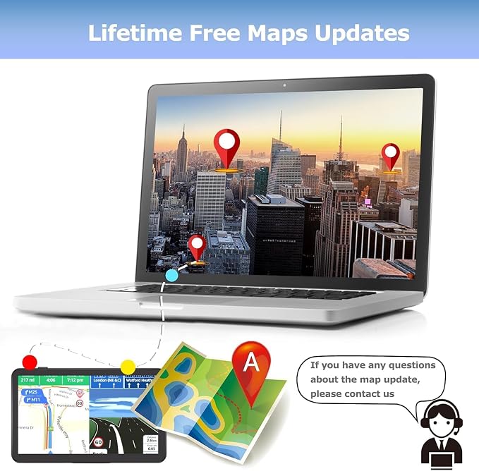 2025 Car GPS Navigator 2.5D Touchscreen 7inch Car GPS, Truck GPS Commercial Drivers,Real Voice prompts Turn Direction， Speed Limit Warning Speed Camera Alert, Lane Guidance Assist, POI