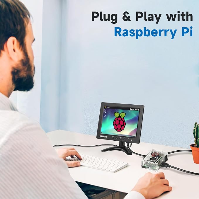 8" Security Monitor, 800x600 HD Display, HDMI VGA BNC AV USB Ports, Small Monitor with Built-in Speakers & Remote Control, for CCTV Surveillance, DVR, PC, Raspberry Pi