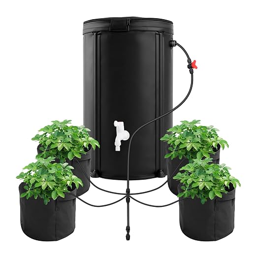 Auto Drip Irrigation System Kits, with 26 Gallon Bucket, 25W Water Pump, 24 Drip Emitters, 24 Planting Bags for Indoor and Outdoor Automatic Watering System for Grow Tent, Greenhouse, Lawn
