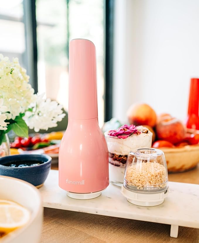 FinaMill Classic Battery Spice Mill – Battery Operated Salt and Pepper Grinder Set, Includes 2 Interchangeable Spice Pods, Adjustable Coarseness, LED Light, Home and Kitchen Gift Set for Father's Day