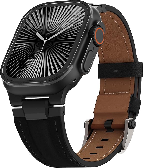Vintage Genuine Leather Band for Apple Watch Ultra 49mm (2026 Upgrade), Rugged Replacement Strap Compatible with iWatch 46mm 45mm 44mm - for Men Women, Fit Ultra3/2/1, SE 3/2/1, Series11 10/9/8/7/6/5/4