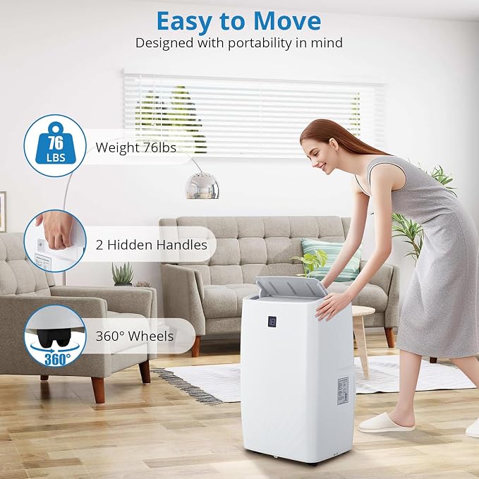 14K BTU Portable Air Conditioners, Cools up to 750 Sq. Ft 3-in-1 Movable AC for Room with Dehumidifier Fan Sleep Mode, 24H Timer, Remote Control, and Window Installation Kit Included