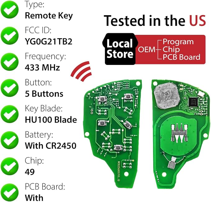 2 Keylessbest Replacement for 2021 2022 2023 2024 2025 Chevrolet Silverado Key Fob Remote Control YG0G21TB2 5 Buttons 433MHz