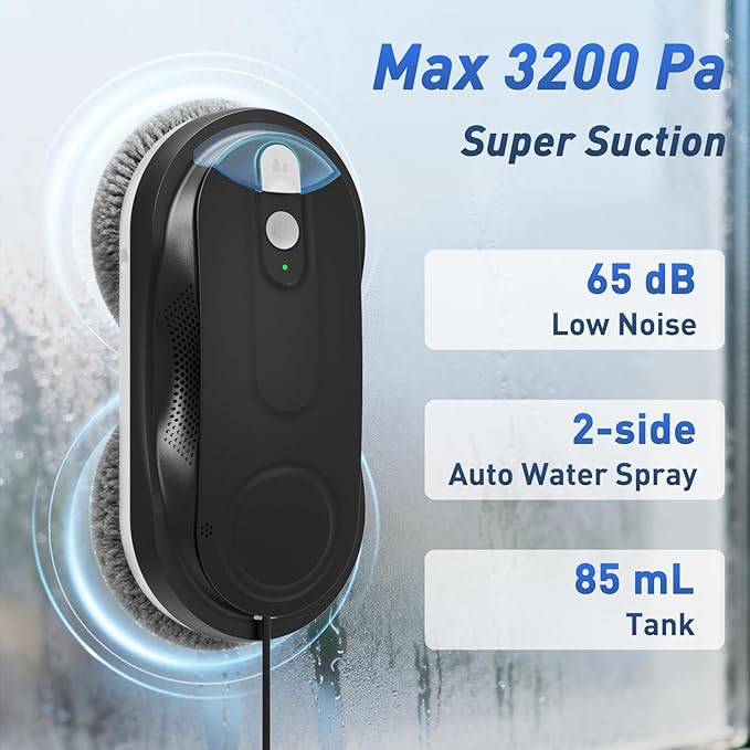 KKI Window Cleaning Robot, Automatic Window Cleaner Robot, Dual Ultrasonic Spray, Max 3200Pa, AI Path Planning & Edge Detection, Remote Control for High-Rise Windows Outside/Inside, Glass,Door, X3