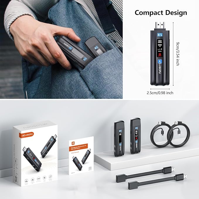 2026 Upgraded Wireless HDMI Transmitter and Receiver, WELUSOPU HDMI Wireless Extender 4K Decode Input 1080P Output, 2.4/5G, for Laptop PC TV Box to TV Monitor Projector for Home Church Office, 328FT