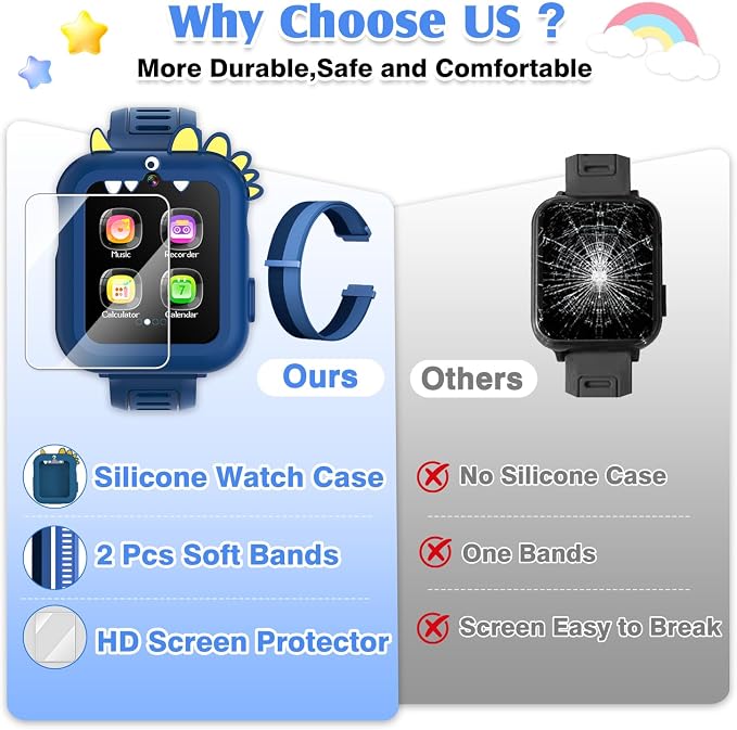 Smart Watch for Kids with 39 Games,Camera,Video,Music Player,Recorder,Alarm,Pedometer,Flashlight,Stopwatch,HD Touch Screen,Borthday Gift Toy for Boys Ages3-12(Blue)