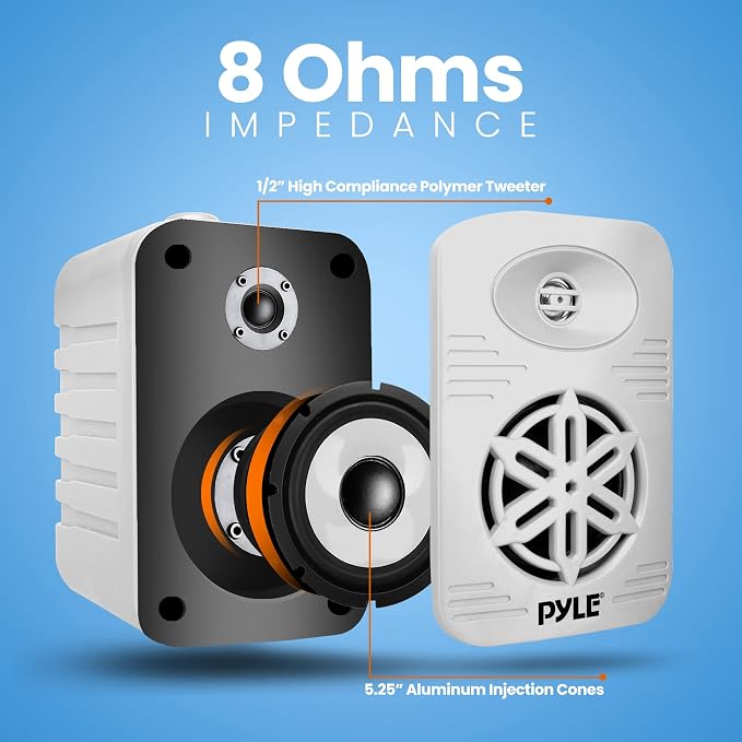 PyleUsa Bluetooth Indoor Outdoor Speakers Pair - 500 Watt Dual Waterproof 5.25” 2-Way Full Range Speaker System w/ 1/2” High Compliance Polymer Tweeter - Home, Boat,Deck, Patio, Poolside - PDWRBT56WT