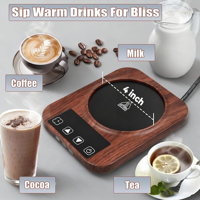 Coffee Mug Warmer, Smart Cup Warmer for Desk with 9 Temperature Settings (100℉-180℉), Auto Shut Off 1-12H Timer, LED Indicator, 4 inch Heating Plate for Coffee, Tea, Milk, Candle Warming