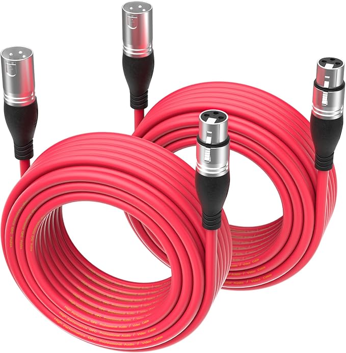 EBXYA XLR Cable 50ft 2 Packs - Premium Balanced Microphone Cable with 3-Pin XLR Male to Female Mic Speaker Cable, Red
