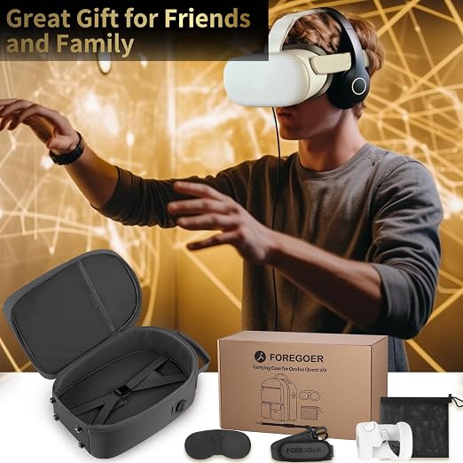 FOREGOER Carrying Case for Meta Quest 3/Quest 3S/Oculus Quest 2, Hard Travel Storage Case Compatible with Oculus Quest 3 Headset, Quest Pro, Touch Controllers Accessories, VR All-in-One Gaming Headset