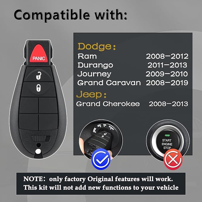 IYZ-C01C DIY Key Fob FOBIK kit Replacement for 2008 2009 2010 2011 2012 Dodge Ram 1500 2500 3500 Journey Durango Grand Caravan Jeep Grand Cherokee Keyless Entry Remote Key with Easy OBD Tool