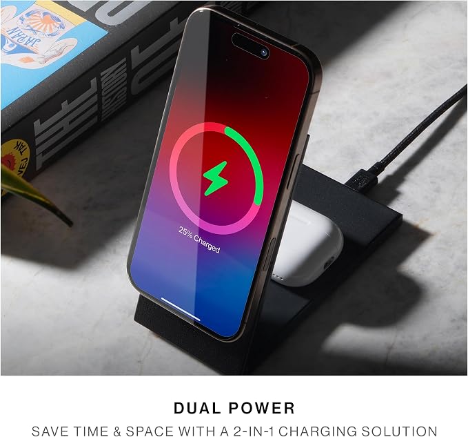 Native Union Rise 2-in-1 Magnetic Wireless Charger – Qi2 Certified & MagSafe Compatible – 15W Fast-Charging Foldable Charging Stand for iPhone Air, 17 with Wireless Pad for AirPods Pro 3 (Black)