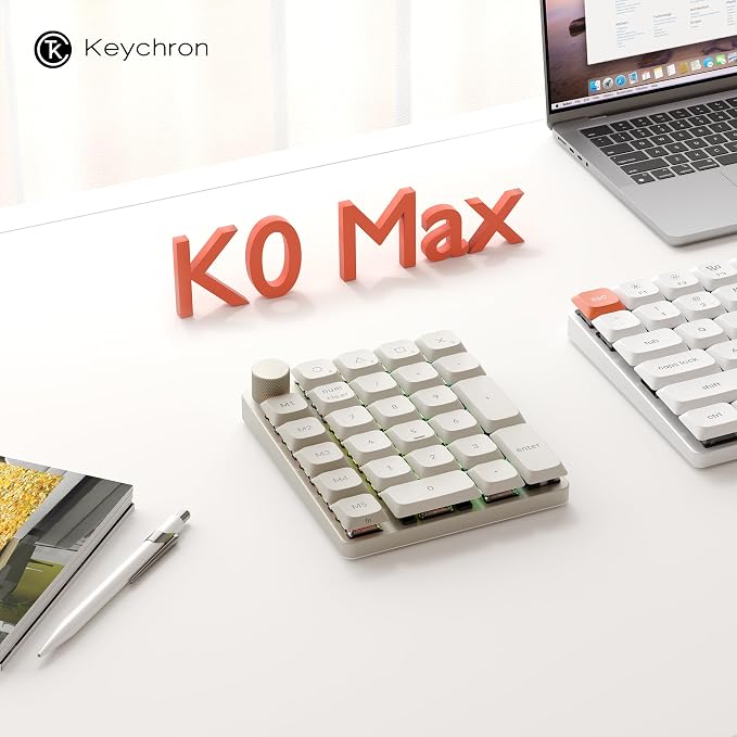 Keychron K0 Max QMK Wireless Custom Number Low-Profile RGB Backlit (Hot-Swappable) Silent Red Switch Keypad, 2.4 GHz & Bluetooth 5.3 Connection, 1000Hz Polling Rate - Retro Version