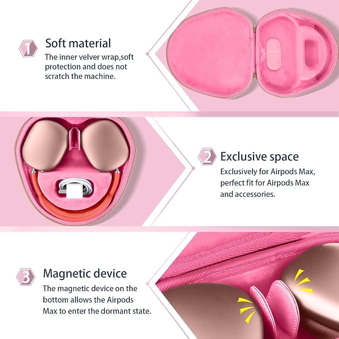 co2CREA Hard Case with Sleep Mode Replacement for Apple AirPods Max 2 / AirPods Max Wireless Over-Ear Headphones (Rose Pink Case)